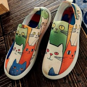 Playful Cat Print Slip-On Sneakers
